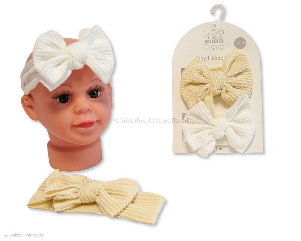 Baby Girls 2 Headbands With Bow Set - Taupe