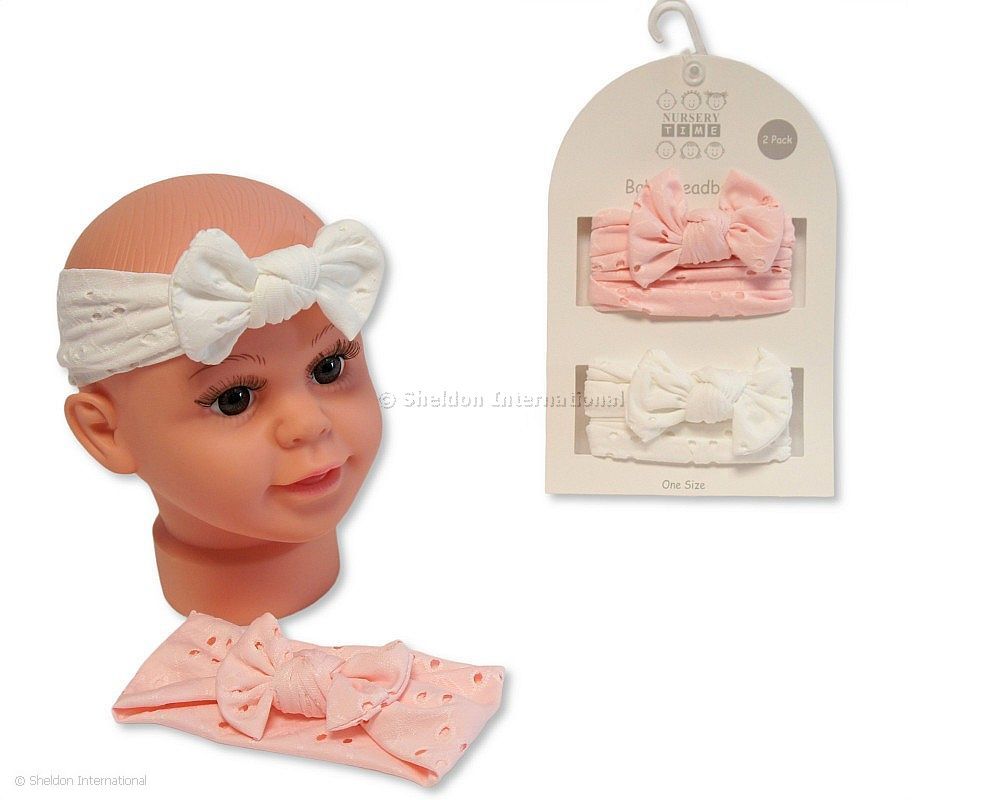 Baby Girls 2 Headbands With Bow Set - Pink