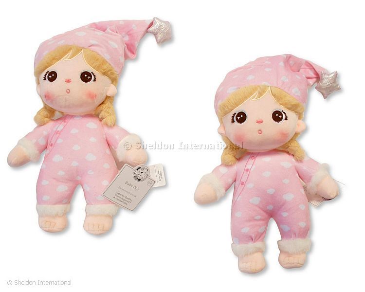 Baby Girls Soft Doll With Pink All-In One And Hat