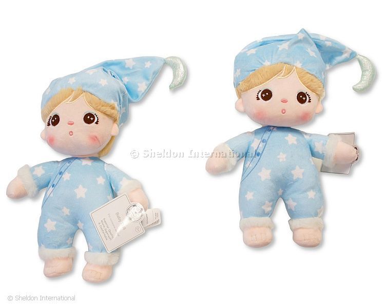 Baby Boys Soft Doll With Blue All-In One And Hat