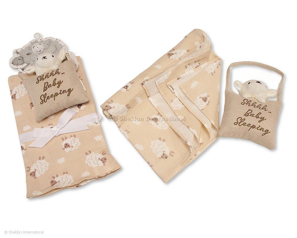 Baby Muslin Wrap And Door Sign Set -Sheep