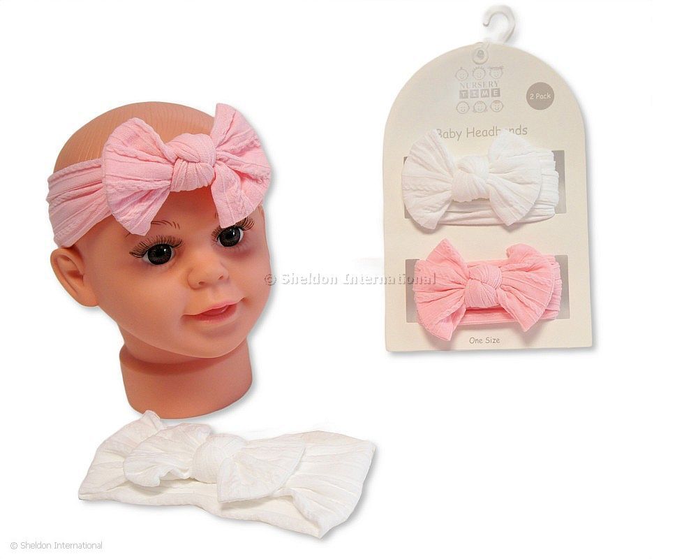 Baby Girls 2 Headbands With Bow Set - Pink