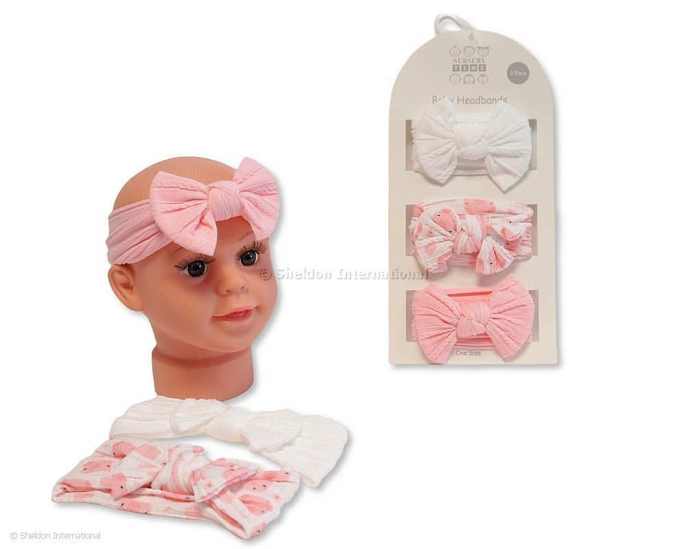Baby Girls 3 Headbands With Bow Set - Pink