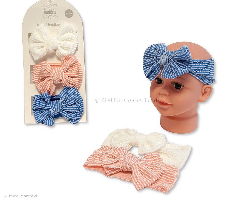 Baby Girls 3 Headbands With Bow Set - 3 Colours