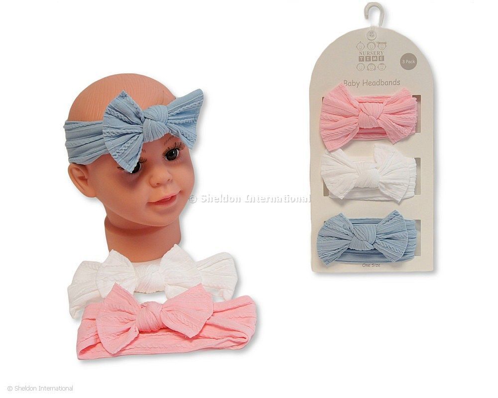 Baby Girls 3 Headbands With Bow Set - 3 Colours