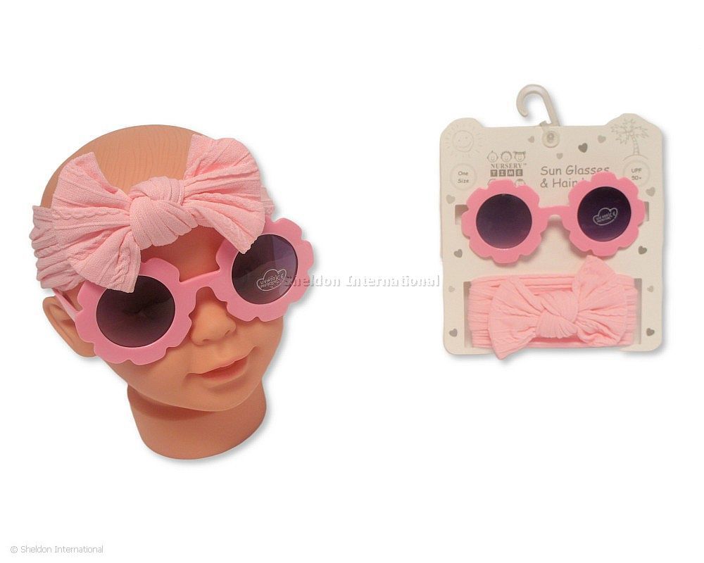 Baby Girls Headband With Bow And Sunglasses Set - Pink