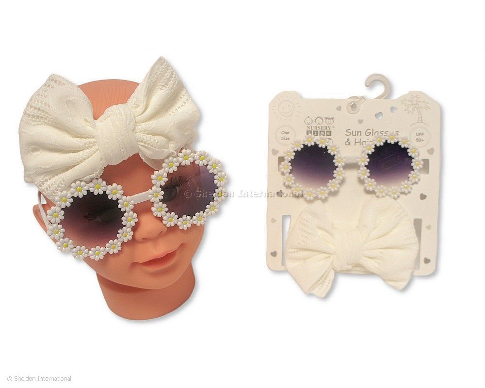 Baby Girls Headband With Bow And Sunglasses Set - Beige