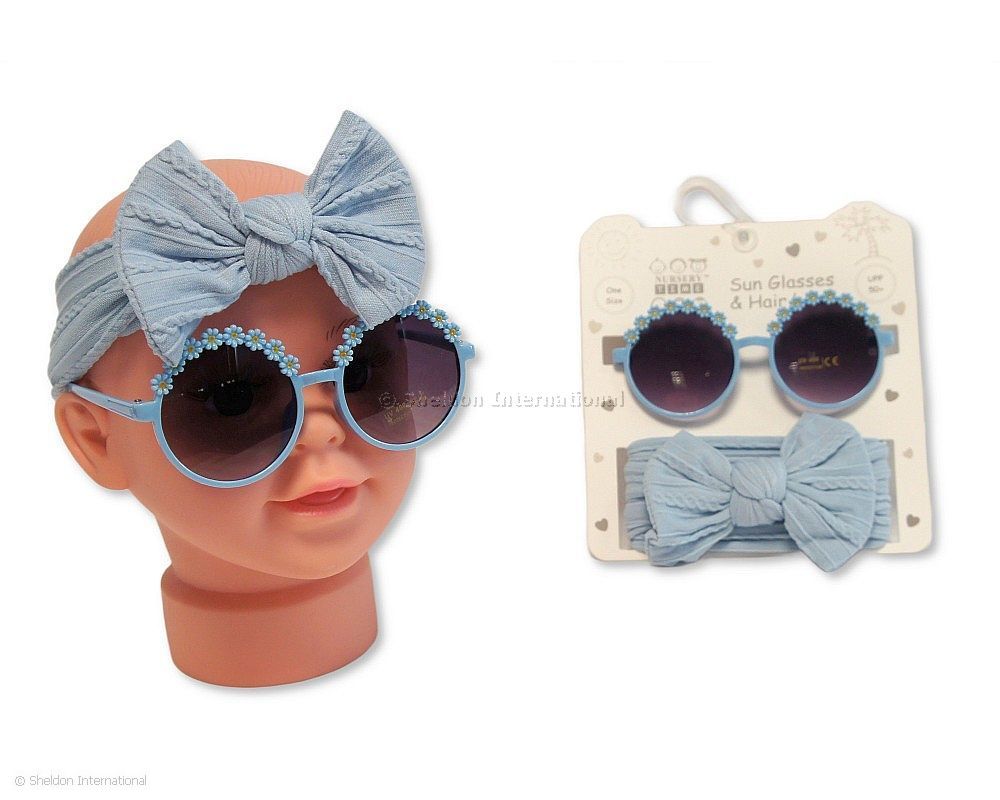 Baby Girls Headband With Bow And Sunglasses Set - Blue