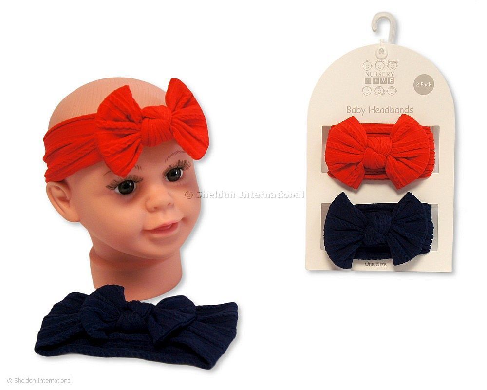 Baby Girls 2 Headbands With Bow Set - Red And Navy