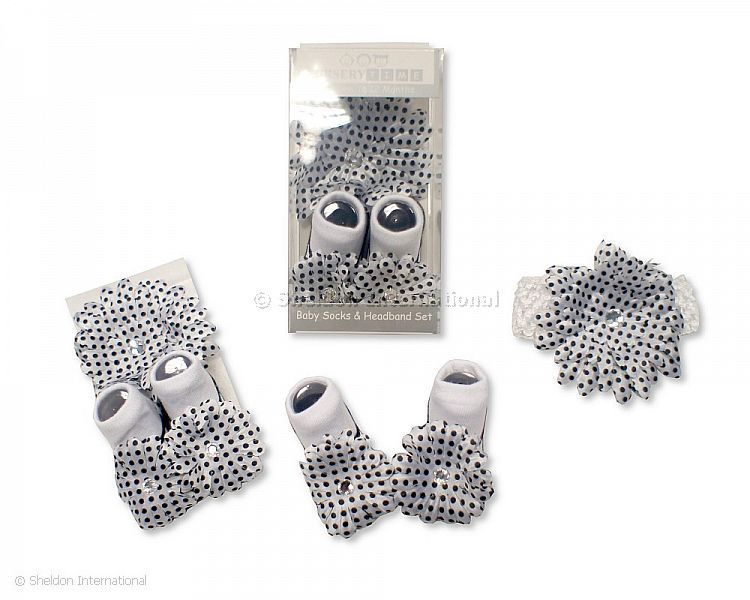 Baby Socks And Headband Set - Black Dots