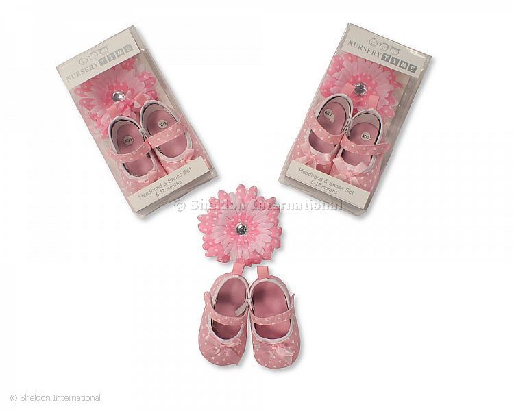 Baby Girls Shoe With Headband Set - Pink