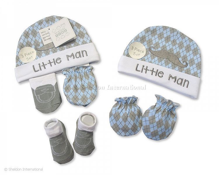 Baby Hat, Socks And Mitten Set - Little Man