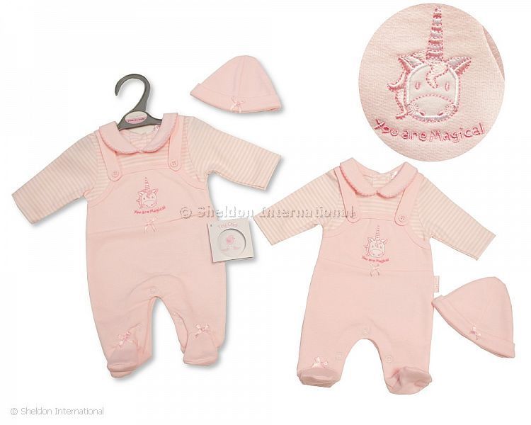 Premature Baby Girls Dungaree All in One with Hat - Unicorn