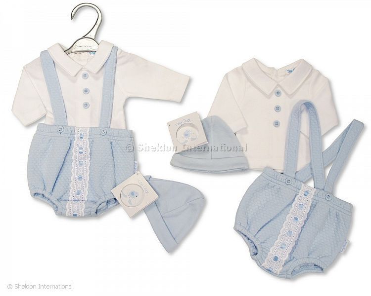 Premature Baby Boys 2 pcs Short Dungaree Set with Lace and Hat