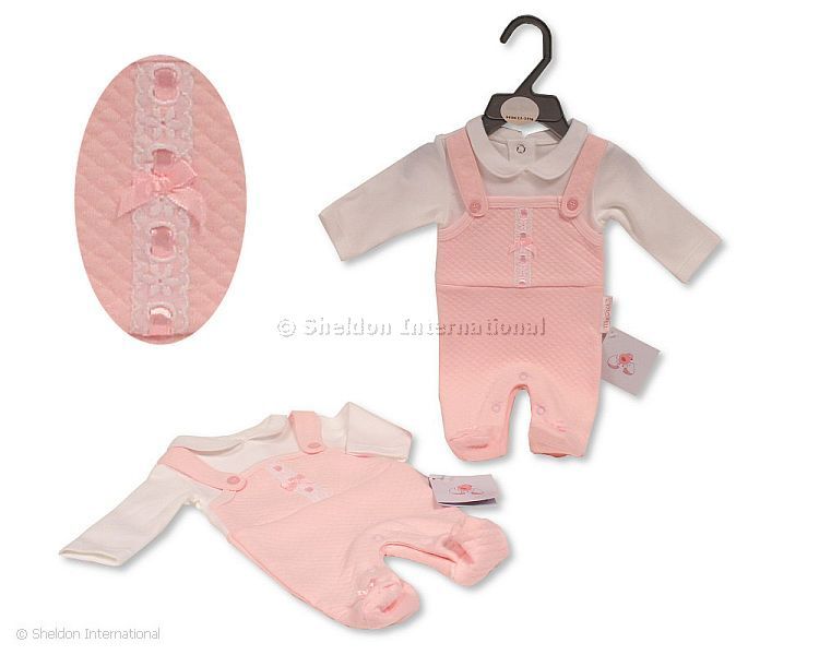 Premature Baby Girls Faux 2 pcs Set with Lace and Bow