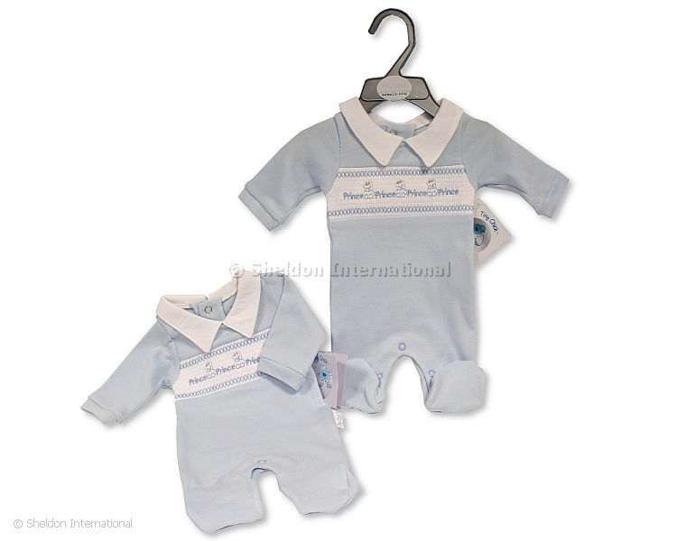 Premature Baby Boys All in One with Smocking - Prince