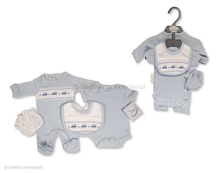 Premature Baby Boys 4 pcs Set with Smocking - Cars