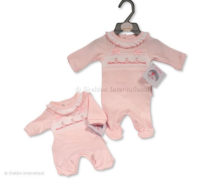 Premature Baby Girls All in One with Smocking and Bows - Princess