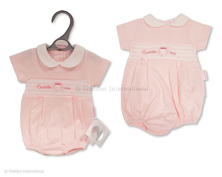 Premature Baby Girls Romper with Smocking and Bows - Cuddle Me