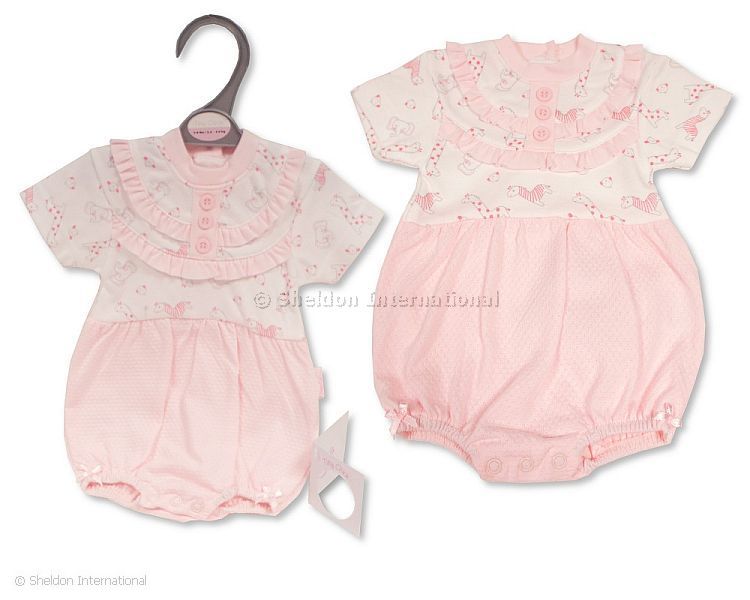 Premature Baby Girls Romper with Lace - Giraffe