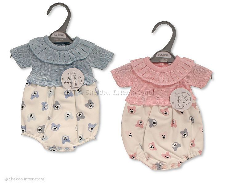 Knitted Premature Baby Romper with Collar - Teddy
