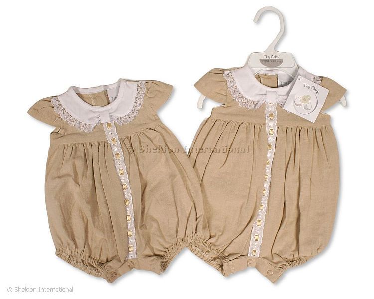 Premature Baby Linen Romper with Lace