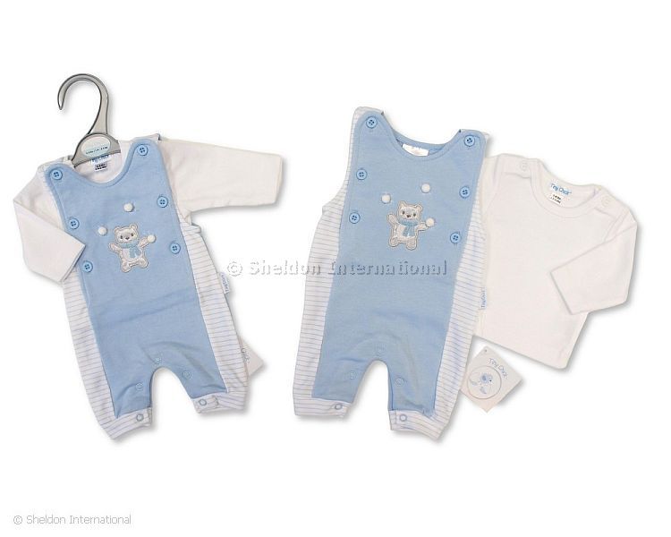 Premature Baby Boys 2 pcs Dungaree Set with Open Legs - Snowballs