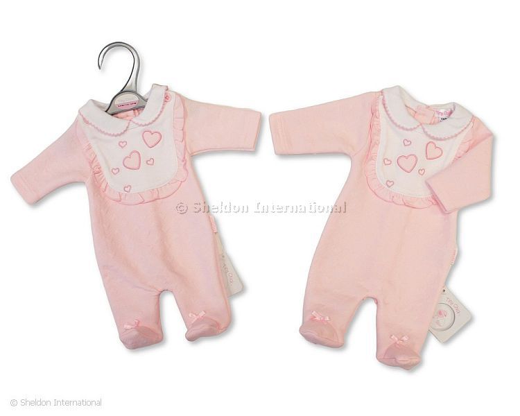 Premature Baby Girls All in One with Bib - Hearts