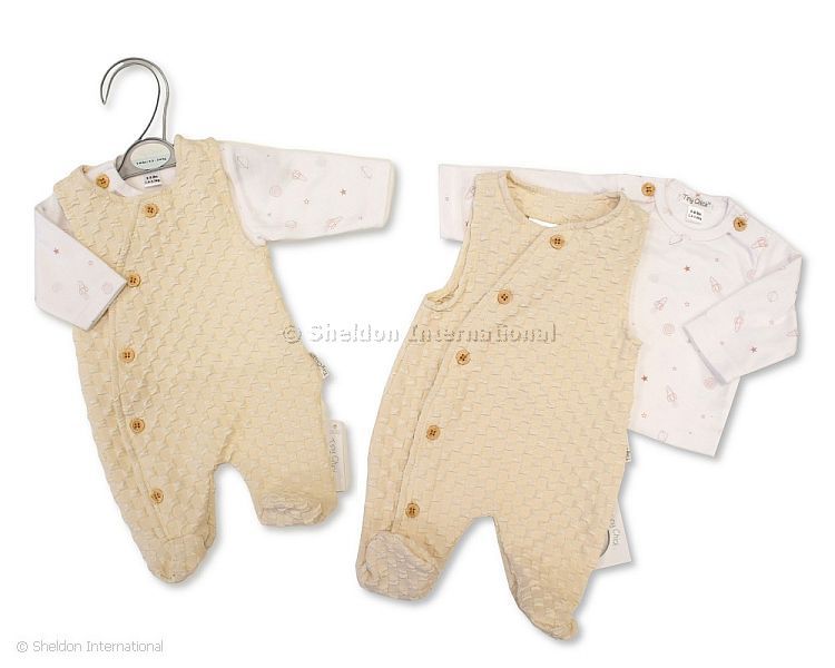 Premature Baby Boys 2 pcs Jacquard Dungaree Set - Space