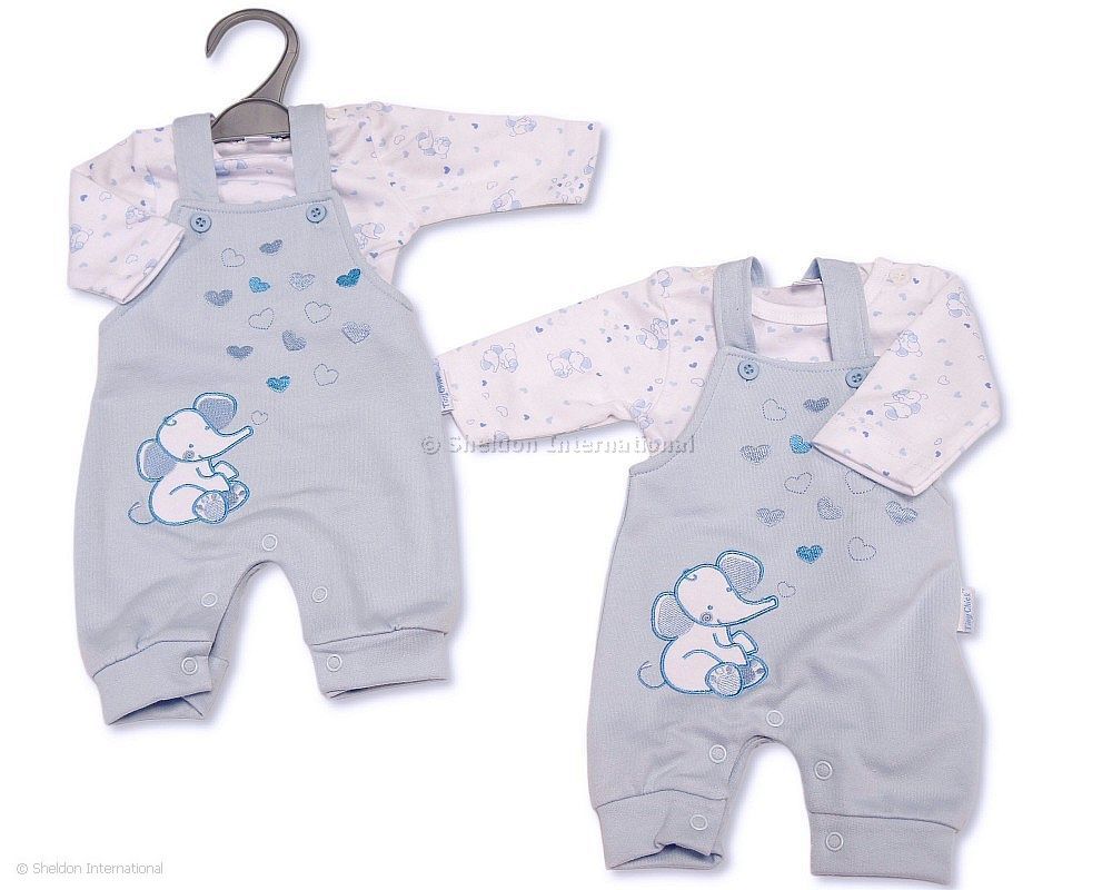 Premature Baby Boys 2 pcs Dungaree Set - Elephant
