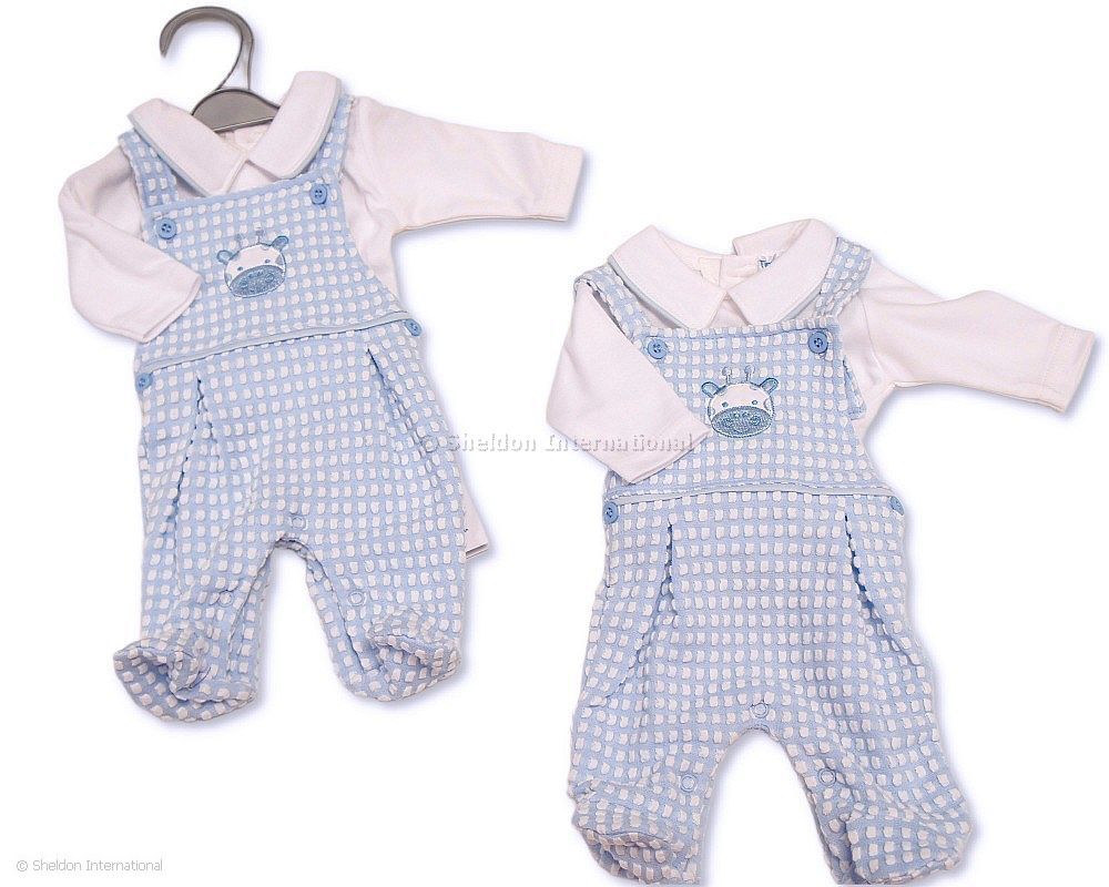 Premature Baby Boys 2 pcs Dungaree Set - Giraffe