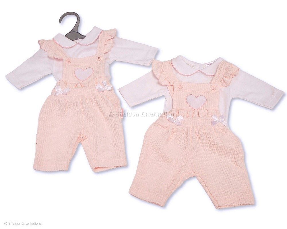 Premature Baby Girls 2 pcs Dungaree Set with Bows- Hearts