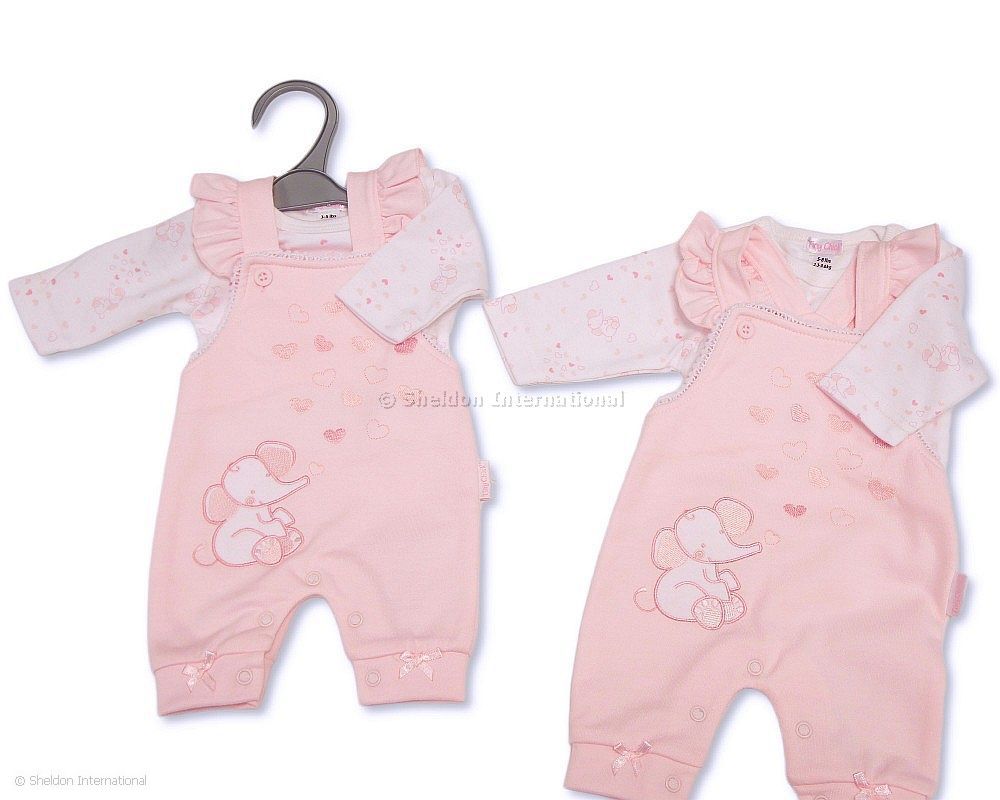 Premature Baby Girls 2 pcs Dungaree Set - Elephant