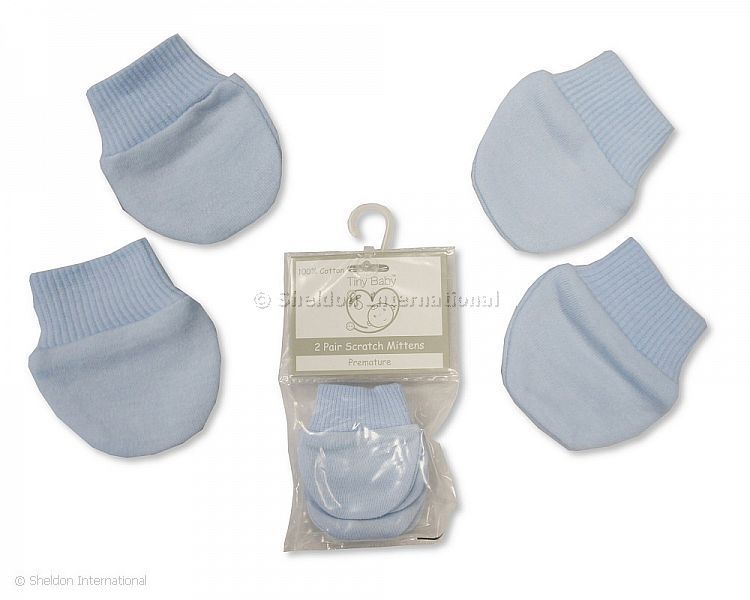 Premature Baby Scratch Mittens - Sky - Packs of 2 Pairs