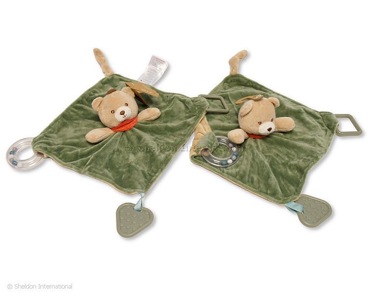 Baby Bear Comforter With Bead Rattle, Ring And Teether